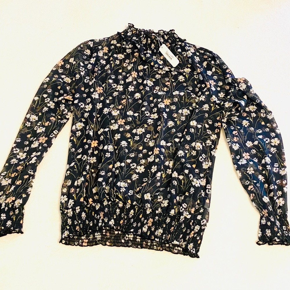 Mock Neck Sheer Blouse